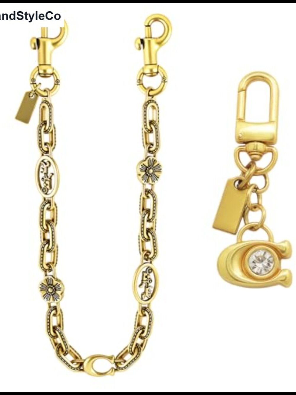 Vintage Gold Bag Chain Charm Set with 3D C Purse Charm